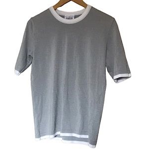 Eugen Klein Gray Scoop Neck Top White Trim Size 6